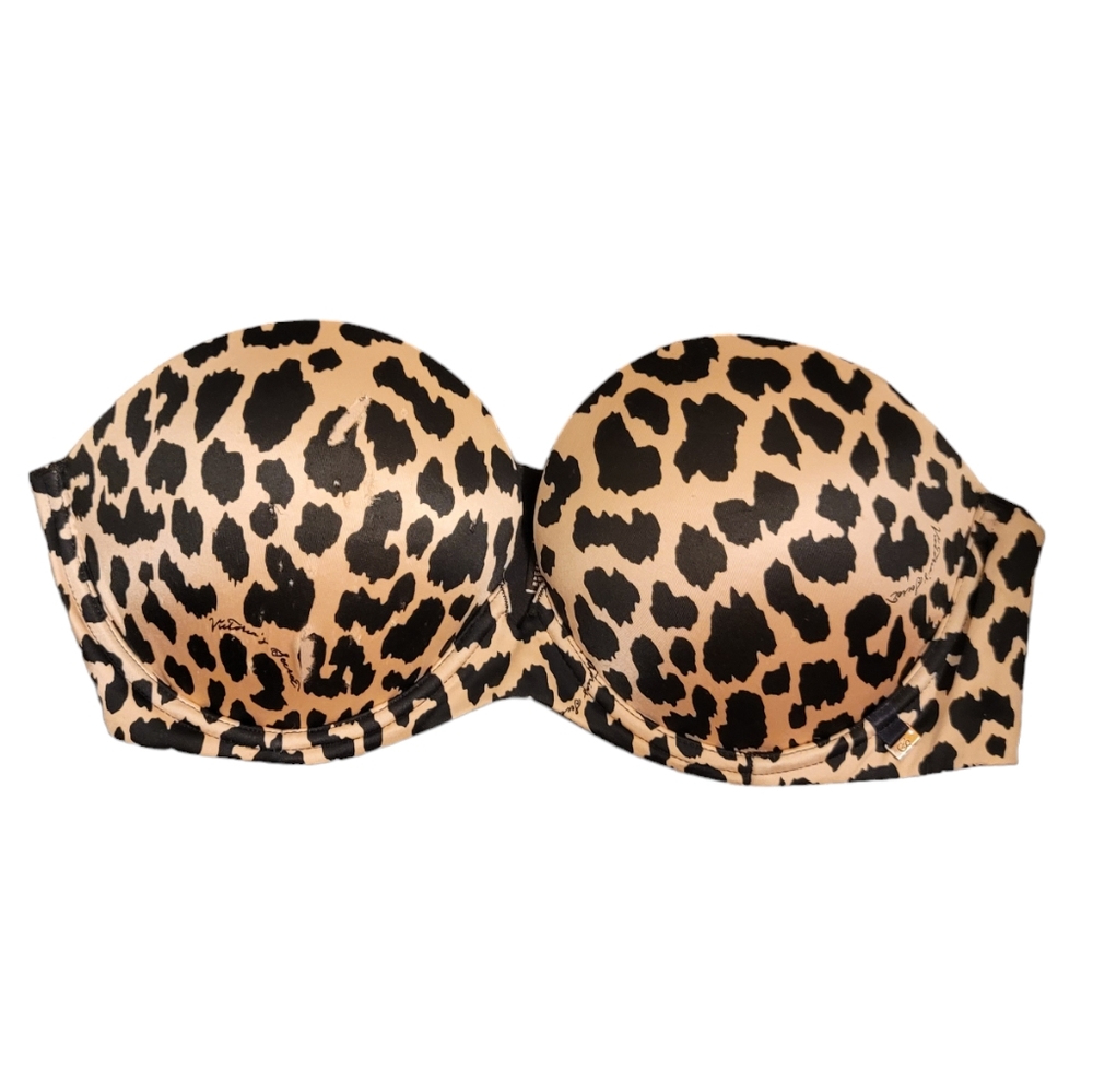Victoria's Secret Leopard Animal Print Underwire Strapless Bra 34D
